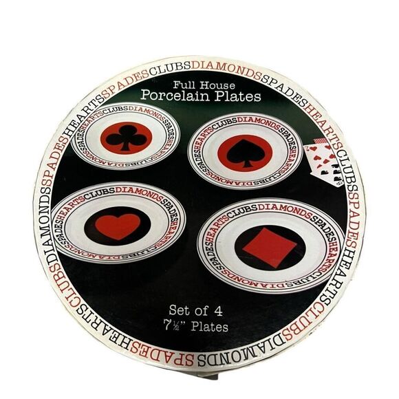 Full House Card Games Porcelain 7.5” Plates Vintage Set of 4 - Picture 2 of 5
